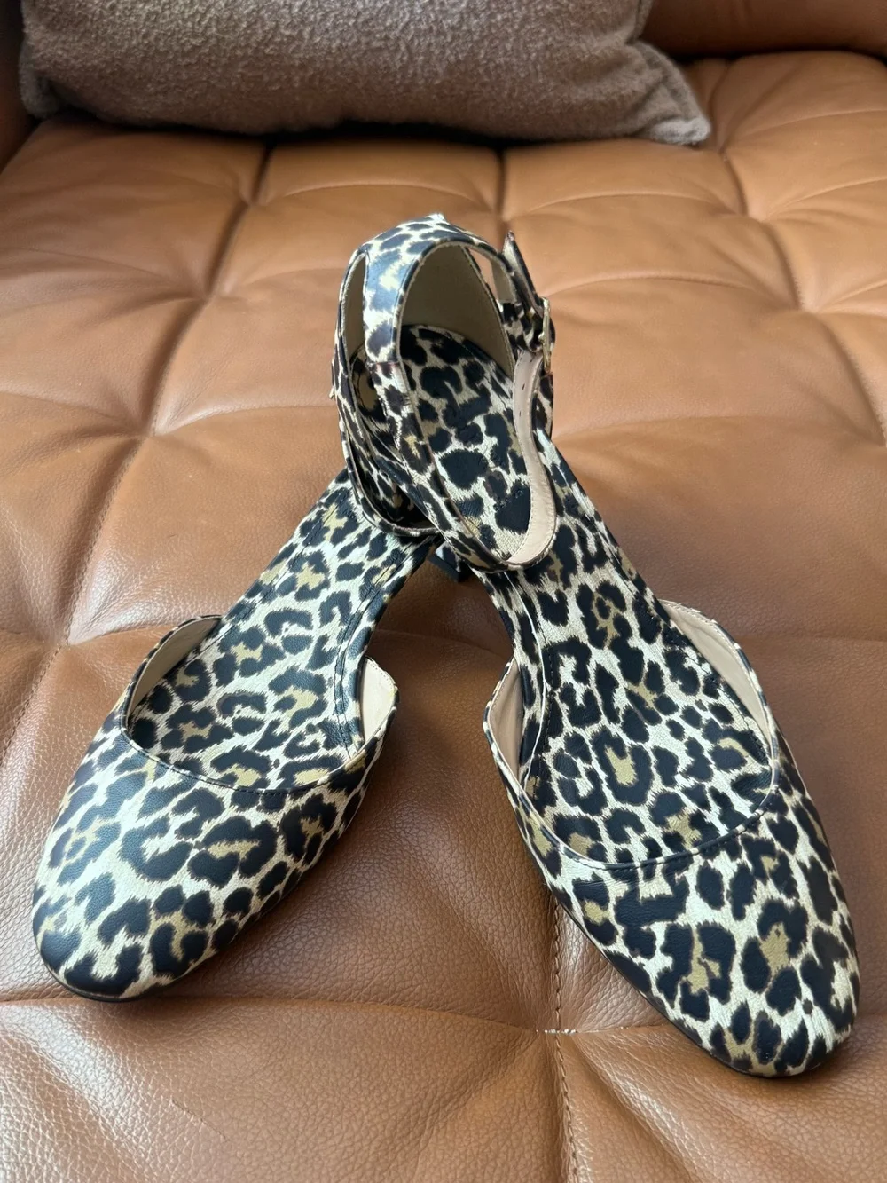 J. Crew Leopard Print Ankle-Strap Heels - Black and Tan Women’s 10